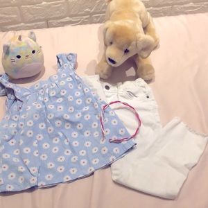 Cute white jean + cute blue T-shirt + headband